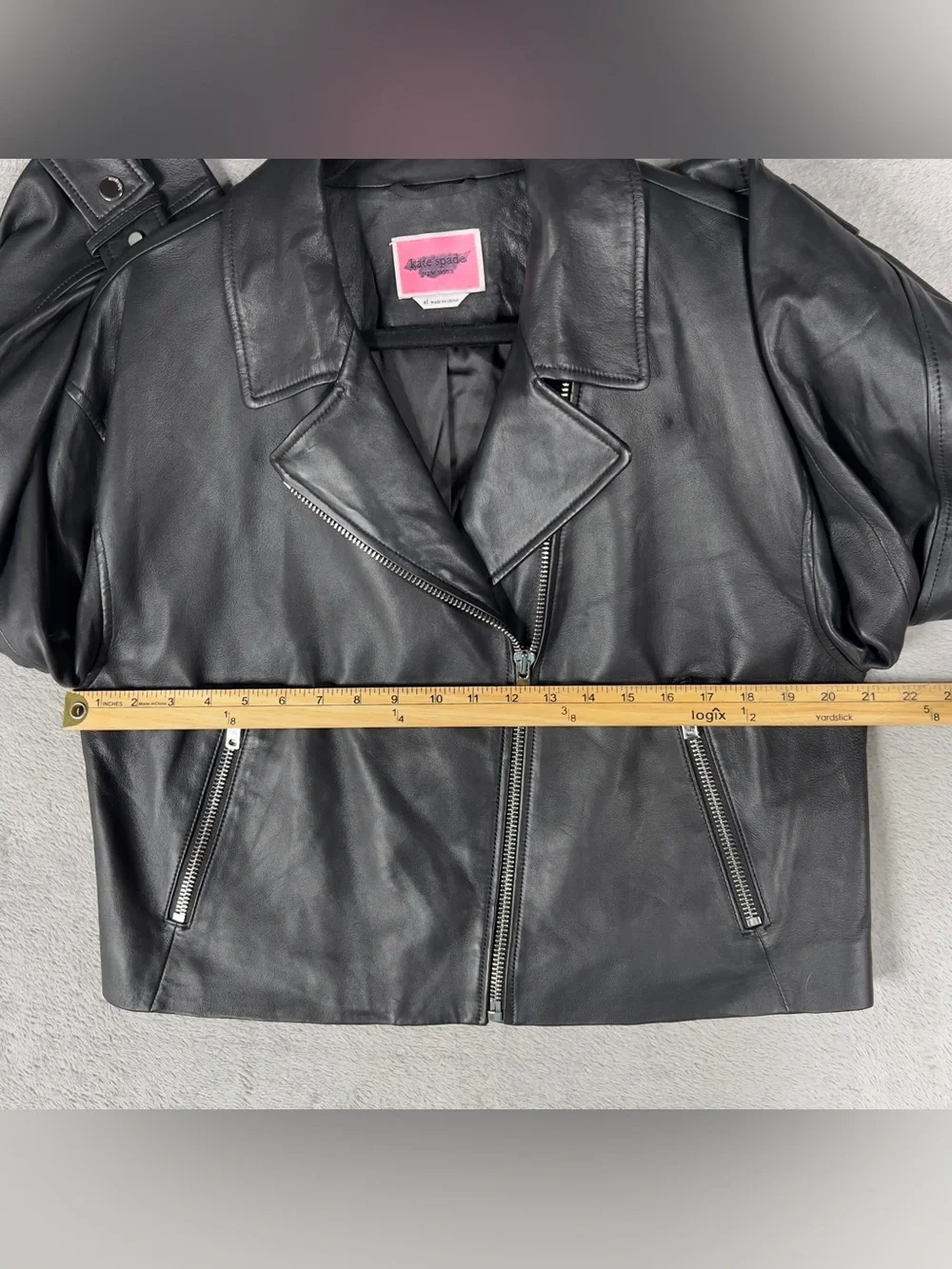 Kate Spade NY 100% Lamb Leather Cropped Motorcycle Jacket Women's XL Black